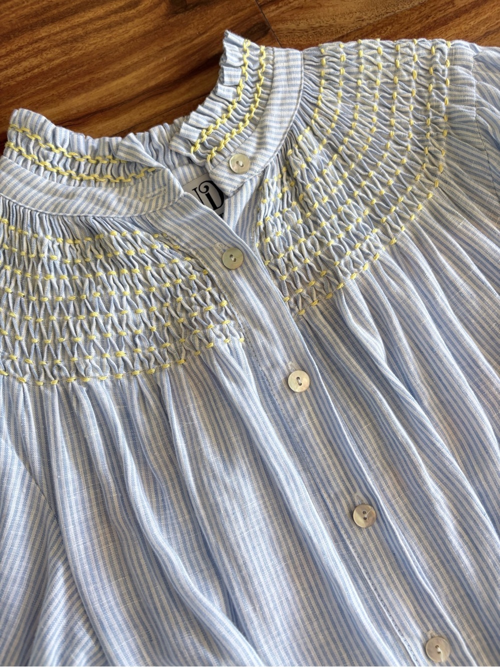 Andion Women’s Bespoke Blue Striped Linen Hand Smocked Maxi Dress XS S M - Picture 3 of 10